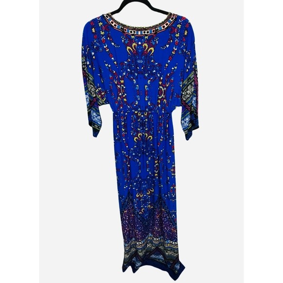 Anthropologie Fly Tomato Geometric Boho Retro Blue Maxi Dress NWT Size Small - Picture 3 of 4